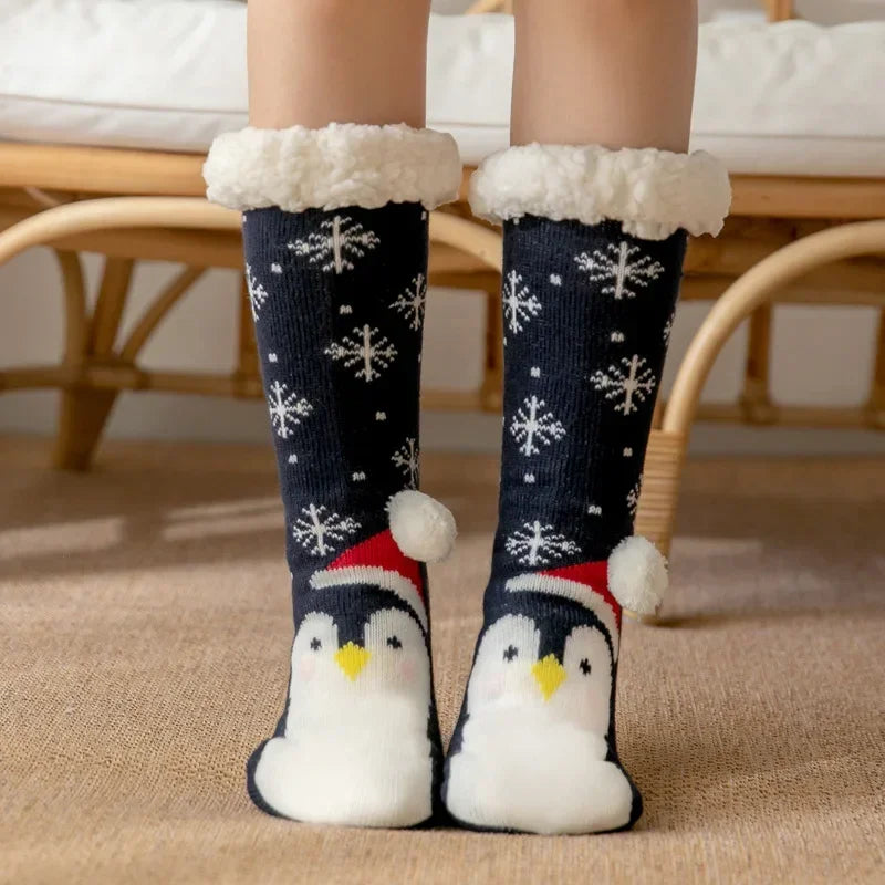 Women’s Christmas Fuzzy Socks – Winter Warm Thermal Non-Slip Fluffy Floor Slippers, Soft Indoor Home Gift