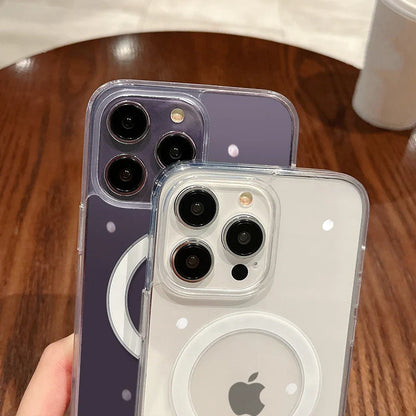MagSafe Magnetic Transparent Wireless Charging Case for iPhone 11, 12, 13, 14, 15 Pro Max, Plus, Mini, X, 7, 8, SE | Shockproof PC Cover