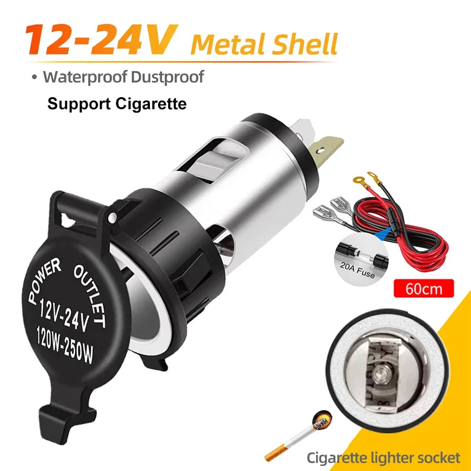 Universal Car Cigarette Lighter Socket Adapter 12V–24V – Portable Power Outlet Converter 120W–250W for Car, Truck, Motorcycle & Boat Accessories