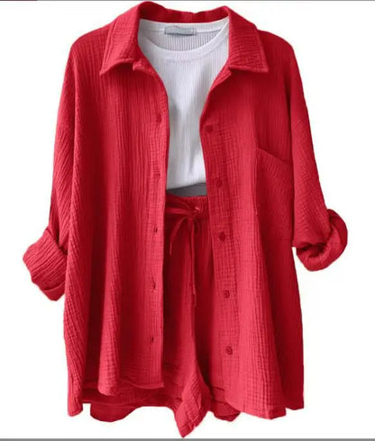 2025 Women’s Summer Two-Piece Set – Solid Color Casual Loose Short Pants & Top Outfit