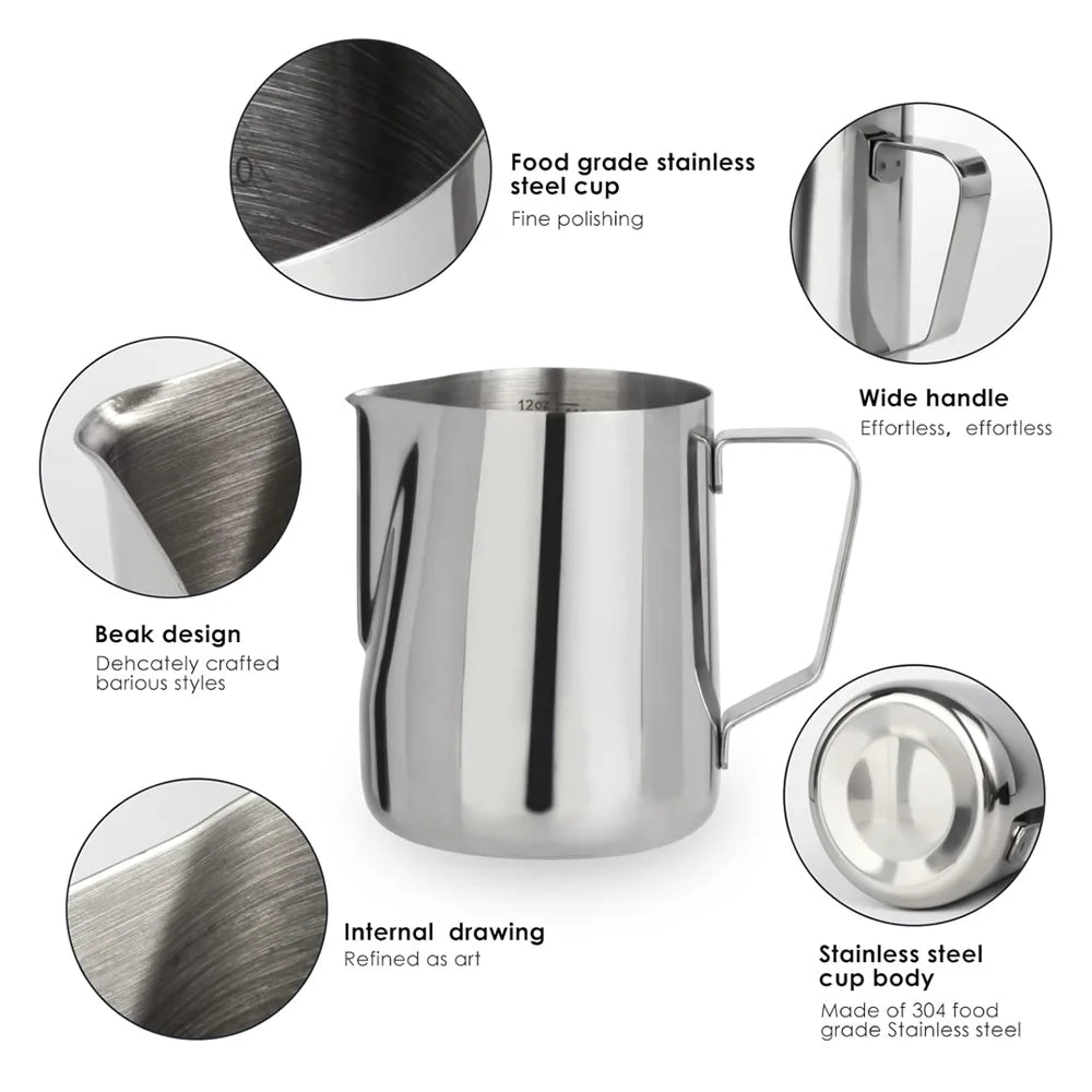 Stainless Steel Milk Frothing Pitcher Jug – Barista Latte Art Coffee Cup for Nespresso & Espresso Accessories, Easy Clean Design