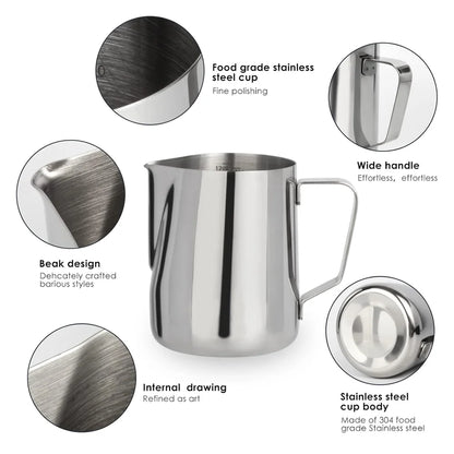 Stainless Steel Milk Frothing Pitcher Jug – Barista Latte Art Coffee Cup for Nespresso & Espresso Accessories, Easy Clean Design
