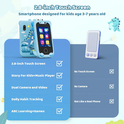 Kids Toy Phone with Dual Camera & MP3 - Touchscreen Learning Toy for 3-12 Year Olds, Birthday Gift Idea