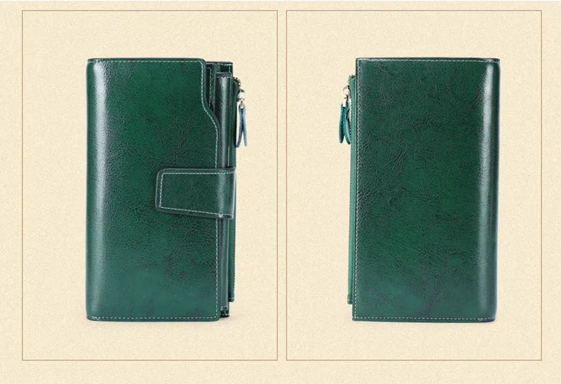 2024 New RFID Long Women’s Wallet — Genuine Leather Clutch with Zipper Coin Pocket, Card Holder & Printed Design