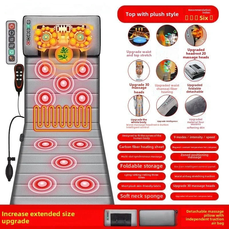 Multifunctional Electric Lumbar Traction Massage Mattress Cushion – Full Body Vibrations for Shoulder, Neck, Waist, and Back with Removable Cover