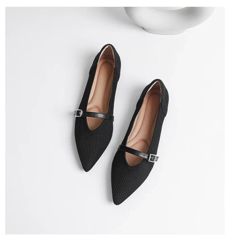 2024 Women's Flat Shoes – Pointed Toe Soft Knitted Sole, Breathable & Comfortable Spring and Autumn New Model