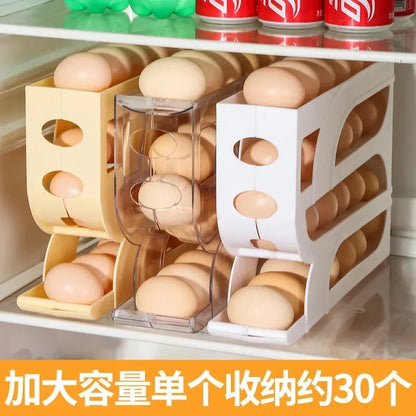 Automatic Rolling Egg Storage Box - 30-Egg Capacity for Refrigerator Side Door - Kitchen Egg Preservation Rack