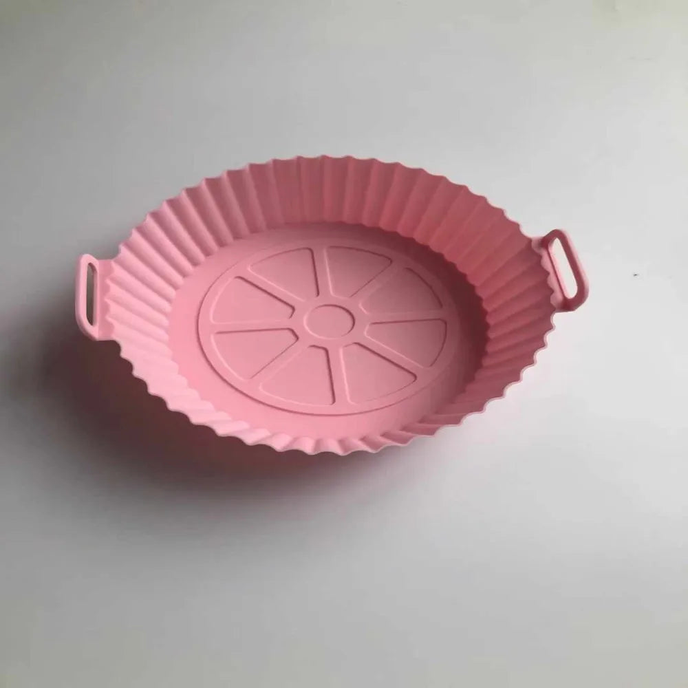 Air Fryer Silicone Baking Tray Mat - Circular, High-Temperature Resistant, Foldable Food-Grade Tray with Double Ear Handles