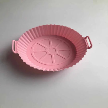 Air Fryer Silicone Baking Tray Mat - Circular, High-Temperature Resistant, Foldable Food-Grade Tray with Double Ear Handles