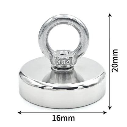 D16~D42mm Super Strong Neodymium Fishing Hook Magnet — N52 Heavy Duty Rare Earth Eyebolt with Countersunk Hole for Salvage