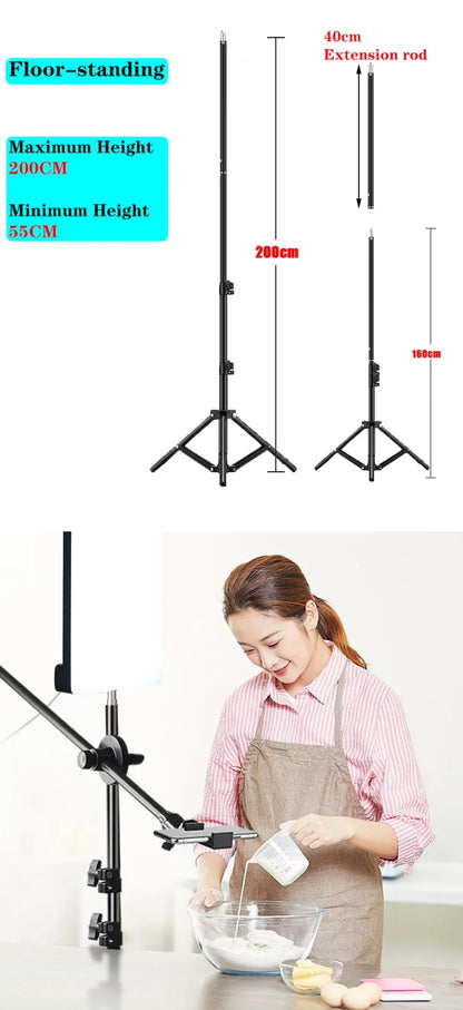 LED Photo Studio Video Fill Light Panel – 3000K-6500K Adjustable with Tripod Stand & Long Arm, EU Plug for Live Streaming