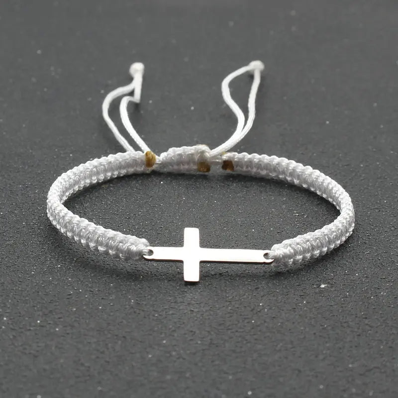 UILZ Creative Stainless Steel Cross Bracelet - Hand-Woven Adjustable Colored String, Couple Versatile Jewelry