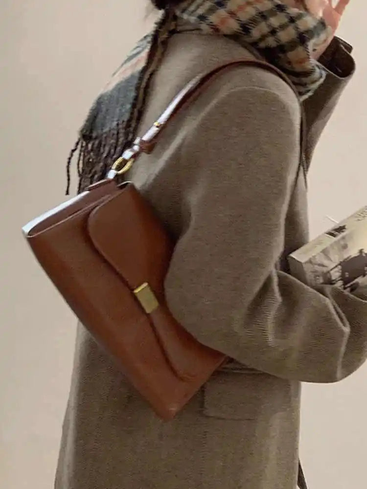 Retro Underarm Bag for Women – New Autumn Winter Fashion, Solid Color PU Leather Handbag, Casual Commuter Single Shoulder Bag