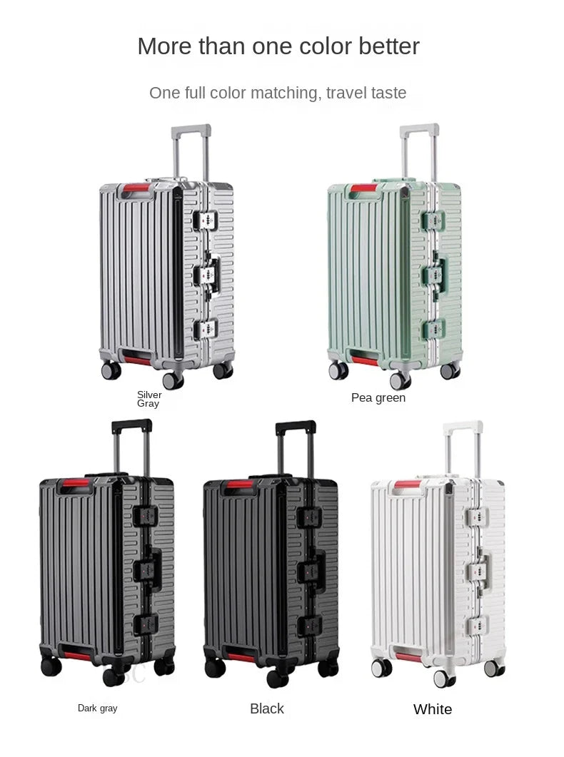 30-Inch Five-Wheel Aluminum Frame Suitcase — Multifunctional Cabin Luggage with Password Lock, USB Port & Cup Holder