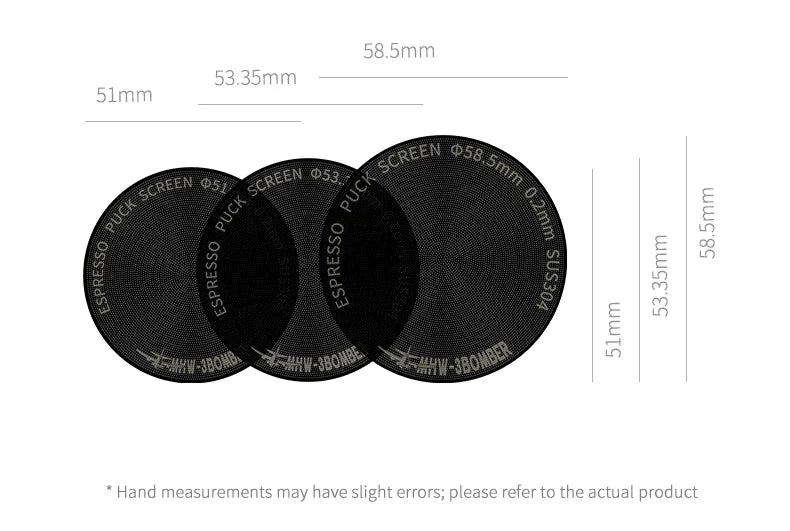 MHW-3BOMBER Espresso Puck Screen – 51/53/58.5mm Reusable Stainless Steel Coffee Filter, 0.8/0.2mm Thickness Coffee Tool