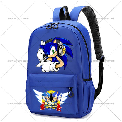Cartoon Sonic Backpack — School Bag for Kids & Teens Featuring Amy, Rose & Shadow Characters, Perfect Gift for Boys