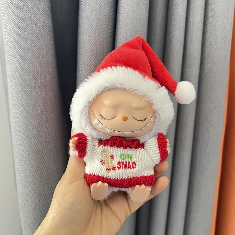 17cm Labubu Santa Christmas Outfit Set for Gen1–3 Vinyl Dolls – Festive Costume & Accessories