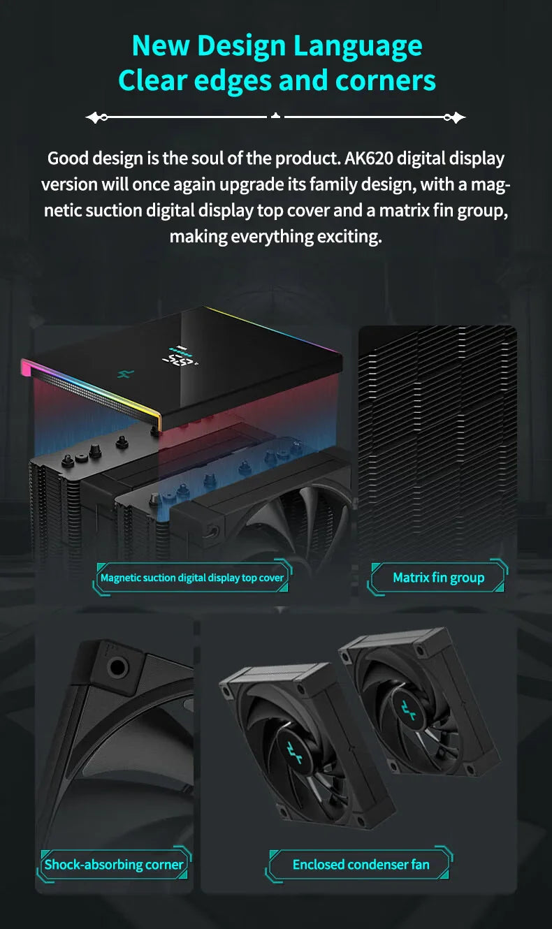 DeepCool AK620 CPU Cooler - Digital Display, 6 Heat Pipes, Twin Towers Radiator for LGA 2066, 2011, 1700, 1200, 115X, AM5 & AM4
