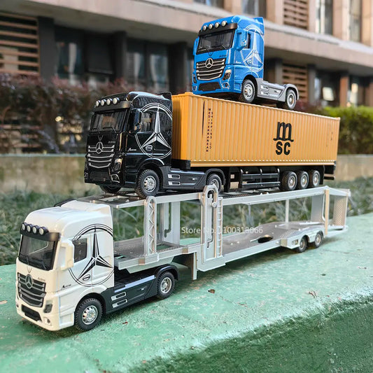 1:50 Large Diecast Alloy Truck Model – Pull-Back Sound & Light Container Transport Vehicle Toy for Boys’ Gifts