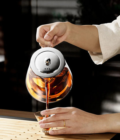 Heat-Resistant Glass Teapot with Stainless Steel Tea Strainer Infuser – Flower Kettle Kung Fu Teaware Set for Puer & Oolong Tea