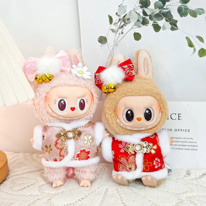 17cm Mini Plush Doll Clothes — Outfit Accessories for Labubu V1 & V2, Christmas Cookie Man Sweater Hat, New Year Gift