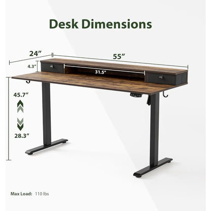 55×24 Inch Height Adjustable Electric Standing Desk – Sit-Stand Desk with 2 Drawers, Ergonomic Adjustable Workstation