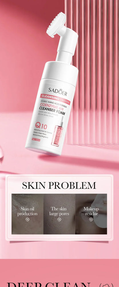 SAODER Q10 & Vitamin C Facial Cleanser — Moisturizing Brightening Face Wash Foam for Gentle Skin Cleansing