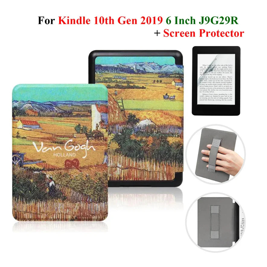 Kindle 10th Gen 6" Leather Case – Hand Strap & Screen Protector Cover with Wake/Sleep Function (2019, J9G29R)