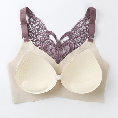 Padded Seamless Butterfly Lace Sports Bra – Push Up Shockproof Women’s Bralette, Comfortable Beautiful Back Support Tank Top Underwear