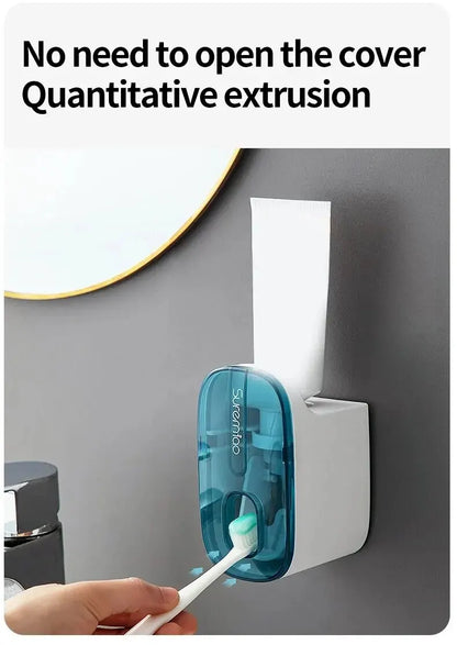 Automatic Toothpaste Dispenser & Toothbrush Holder – Wall-Mount Bathroom Accessories, Lazy Toothpaste Squeezer