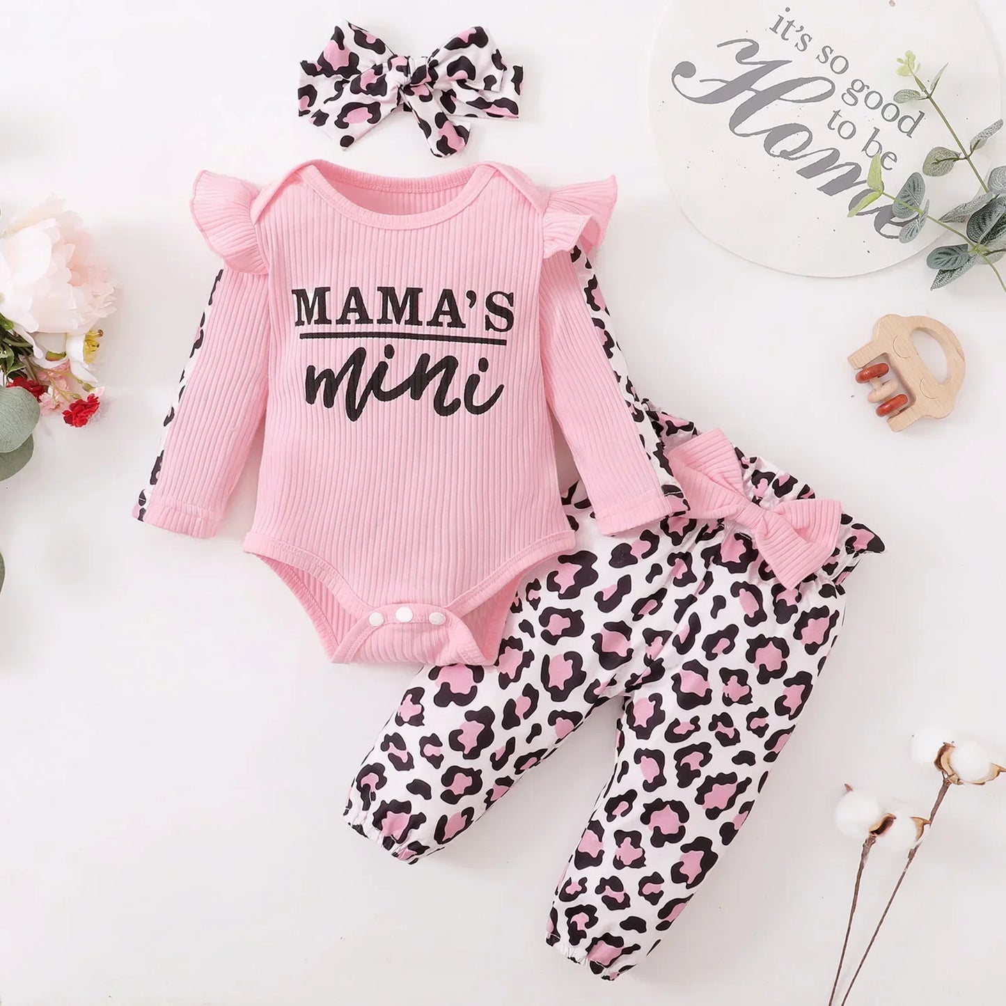 Newborn Baby Girls Clothes Set – Pink Ruffle Top & Heart Print Bow Trousers, Princess Casual Outfit for Infants