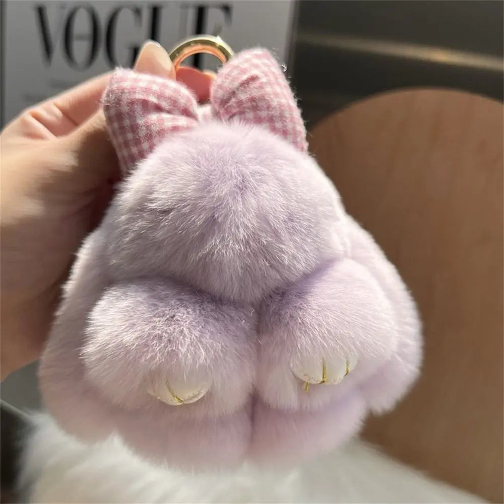 Hair Bow Rabbit Fur Keychain – Cute Fluffy Bunny Plush Bag Charm & Couple Pendant