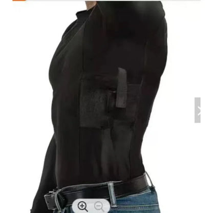 Men's Tactical Army Shooting Shirt - Half Sleeves with Concealed Carry Holster, Side Gun Pockets, Custom Design Base Layer