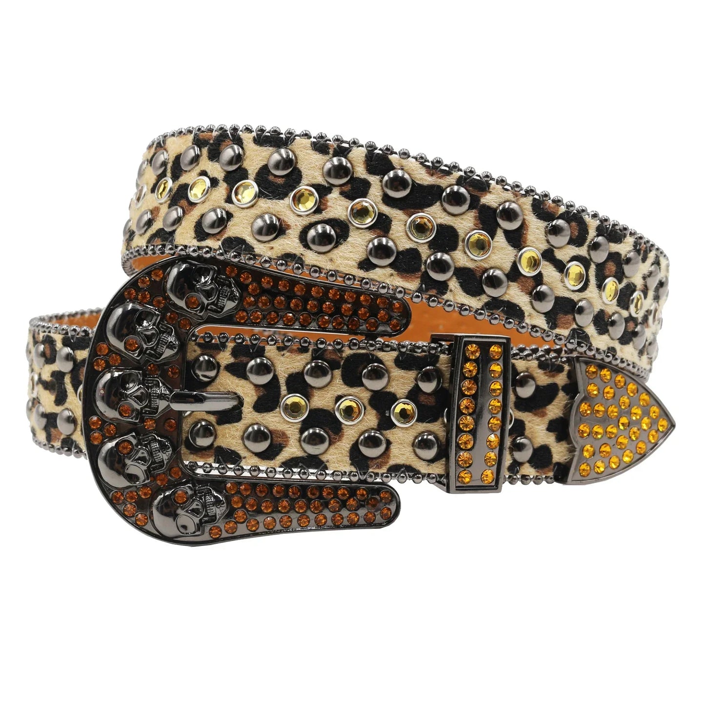 Women’s Rhinestone Skull Leather Belt – Luxury Designer Studded Strap for Jeans, White & Black