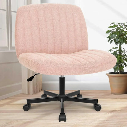 Adjustable Criss Cross Legged Armless Desk Chair - Ergonomic Swivel Reading Chair with Wheels for Bedroom Vanity