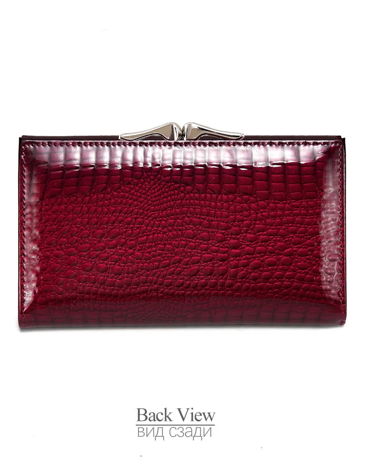 Women’s Genuine Leather Short Wallet – Fashion Alligator Hasp & Zipper Coin Purse AE2155