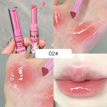 Gege Bear Pink Rabbit Lip Gloss — Moisturizing, Long-Lasting Watery Colored Lip Balm