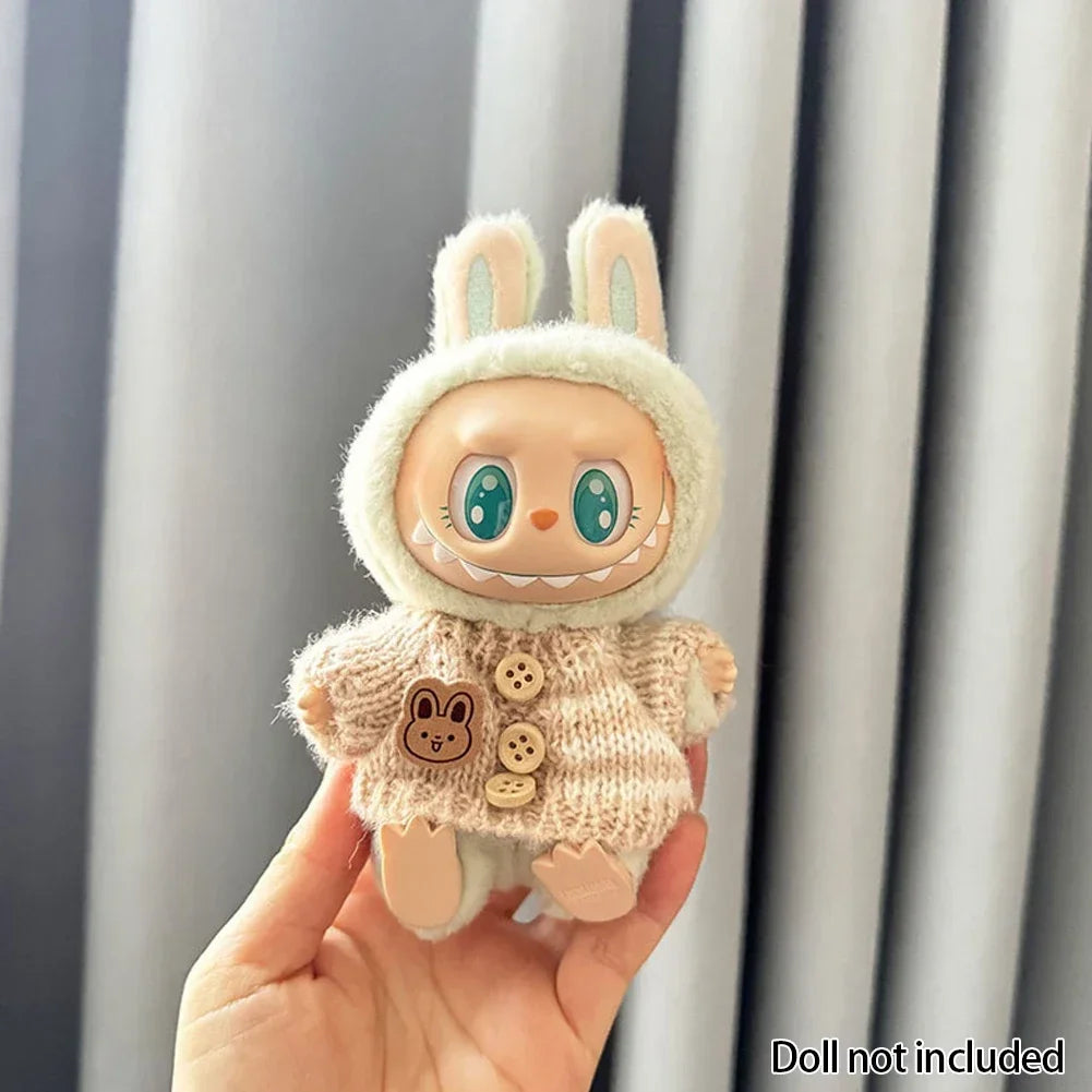 Labubu Doll Clothes Outfit (15-17cm) – Sitting Party Bear Accessories with Scarf, Hat & Bag