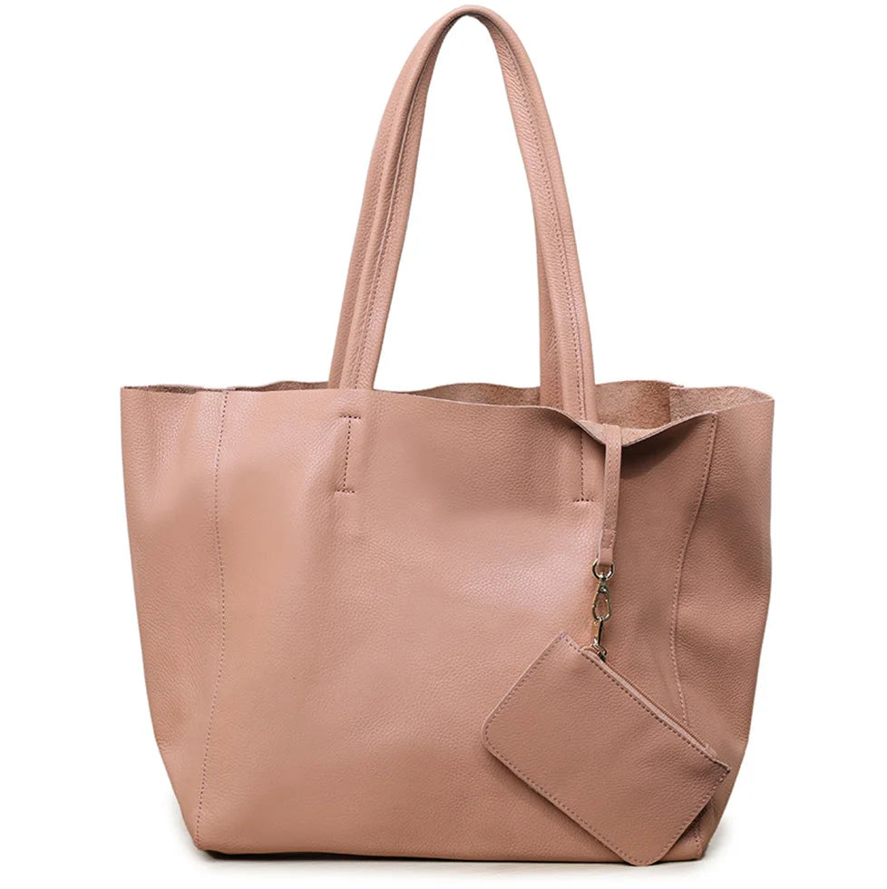 Customizable Name Large Capacity Commuter Bag – 100% Genuine Leather Soft Tote, Single Shoulder & Diagonal Shopping Bag