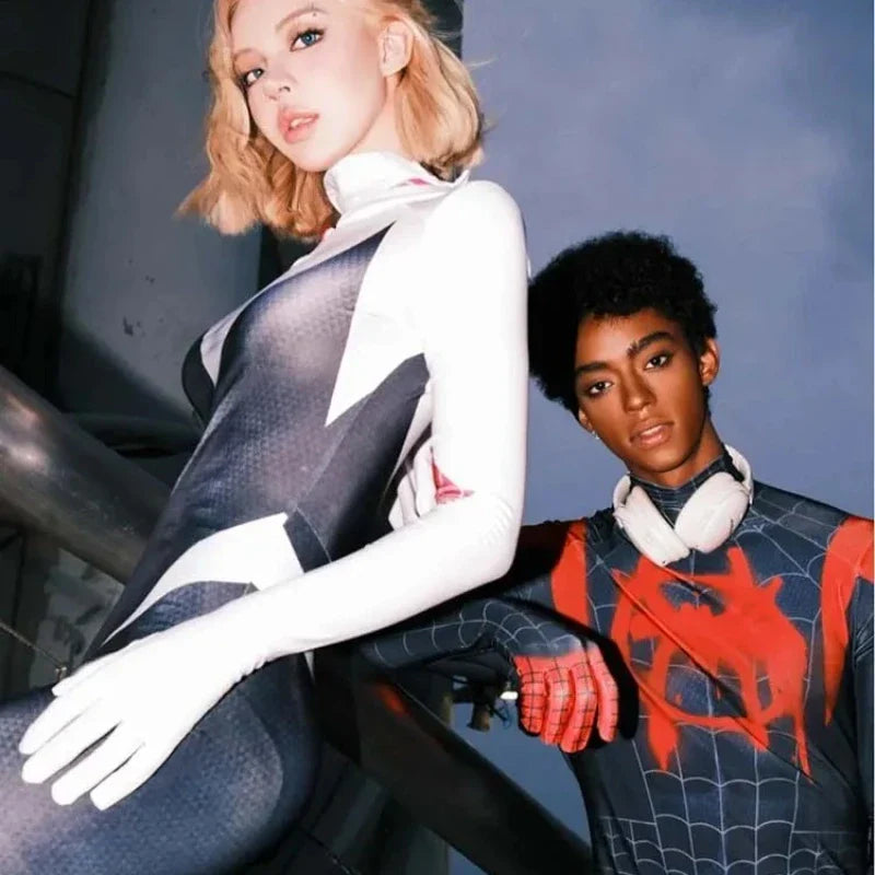 Anime Superhero Cosplay Spider-Man Bodysuit — Miles & Gwen Halloween Carnival Party Couple Costume