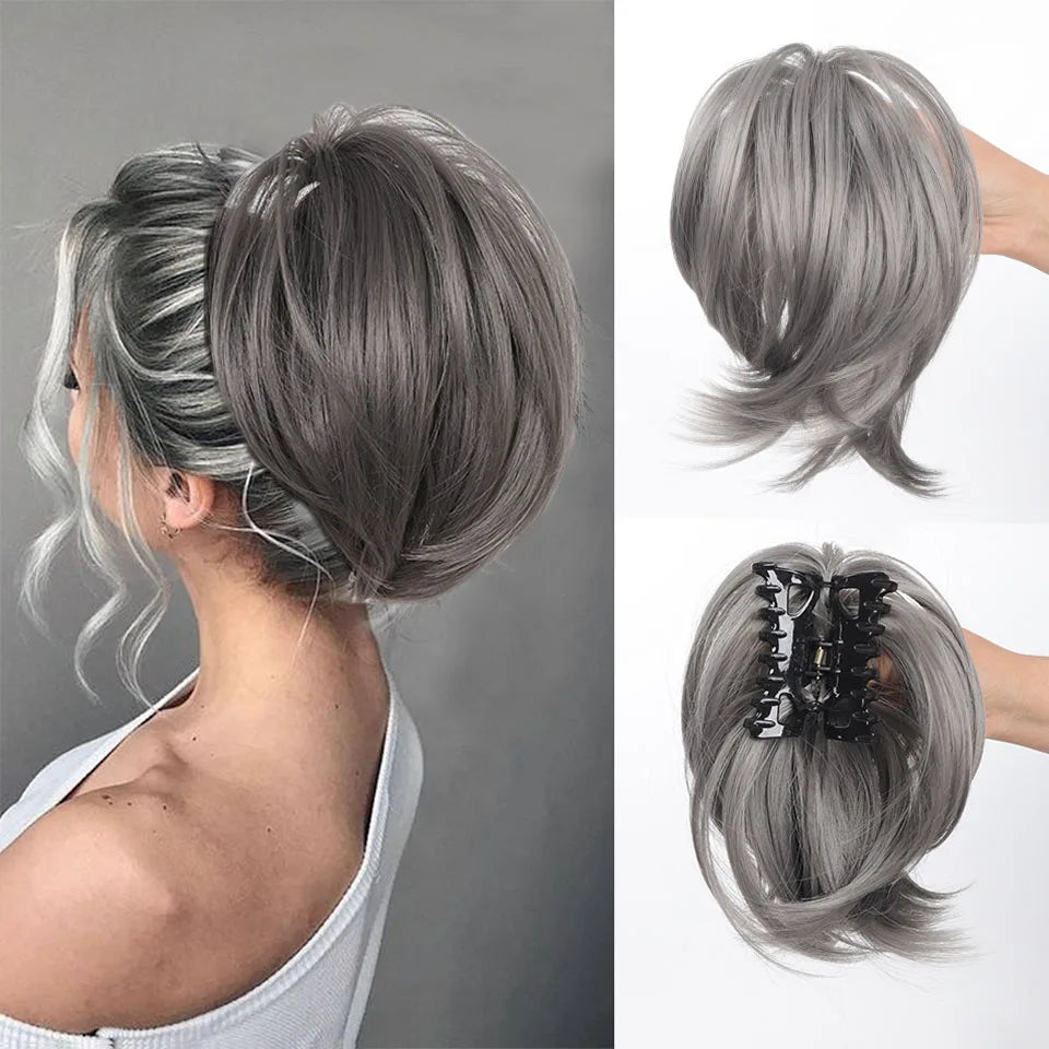 Messy Bun Hair Piece – Claw Clip-in Short Straight Ponytail Extension, Tousled Updo Bun for Women & Girls