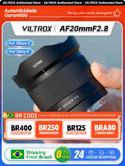 Viltrox AF 20mm F2.8 Full Frame Lens – Ultra Wide-Angle Fisheye for Sony E ZVE10, A7, A7II, A7III, Nikon Z30, Z50