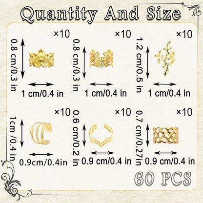 60PCS Gold Hair Jewelry for Braids — Metal Loc Clips, Dreadlock Accessories & Hair Decorations for Women