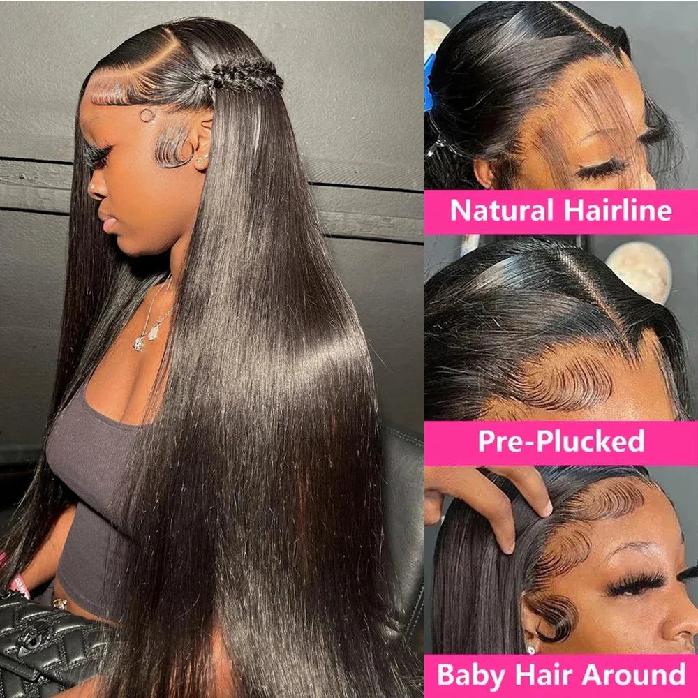 HD 360 Full Lace Wig – 36 Inch Bone Straight Pre-Plucked 13x6 Human Hair Lace Frontal Wig for Women