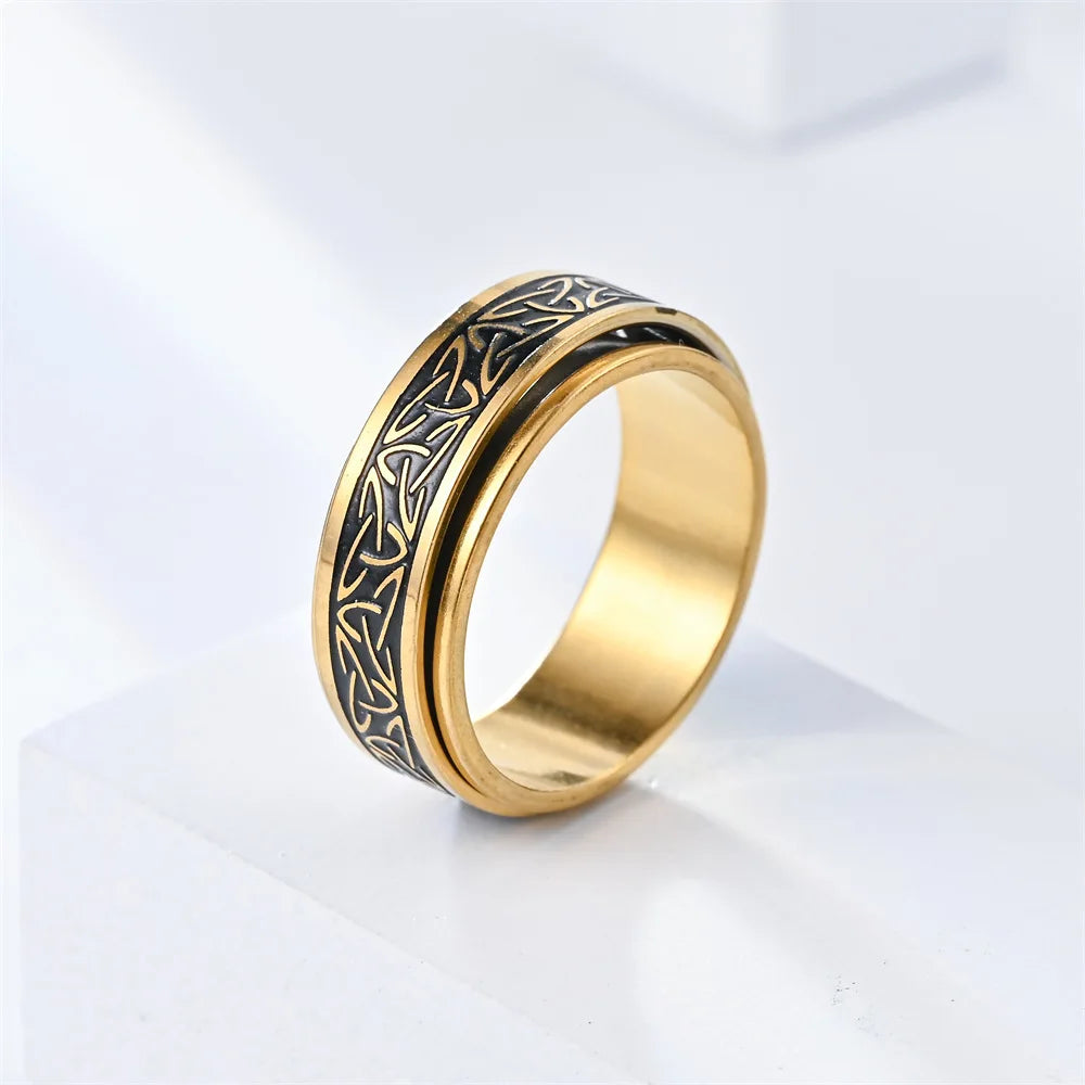 Punk Viking Script Stainless Steel Fidget Ring – Rotating Spinner for Men, Stress & Anxiety Relief Rock Band Jewelry