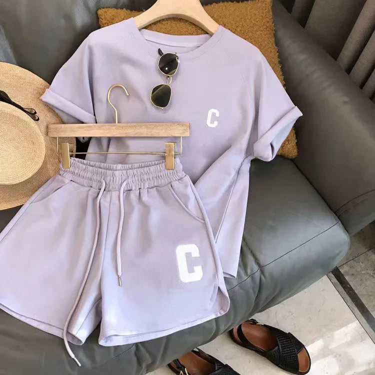Women’s 2-Piece Summer Lounge Set – Loose Fit Short Sleeve T-Shirt & Casual Shorts Pajama Set, Letter Print Sports Outfit Plus Size