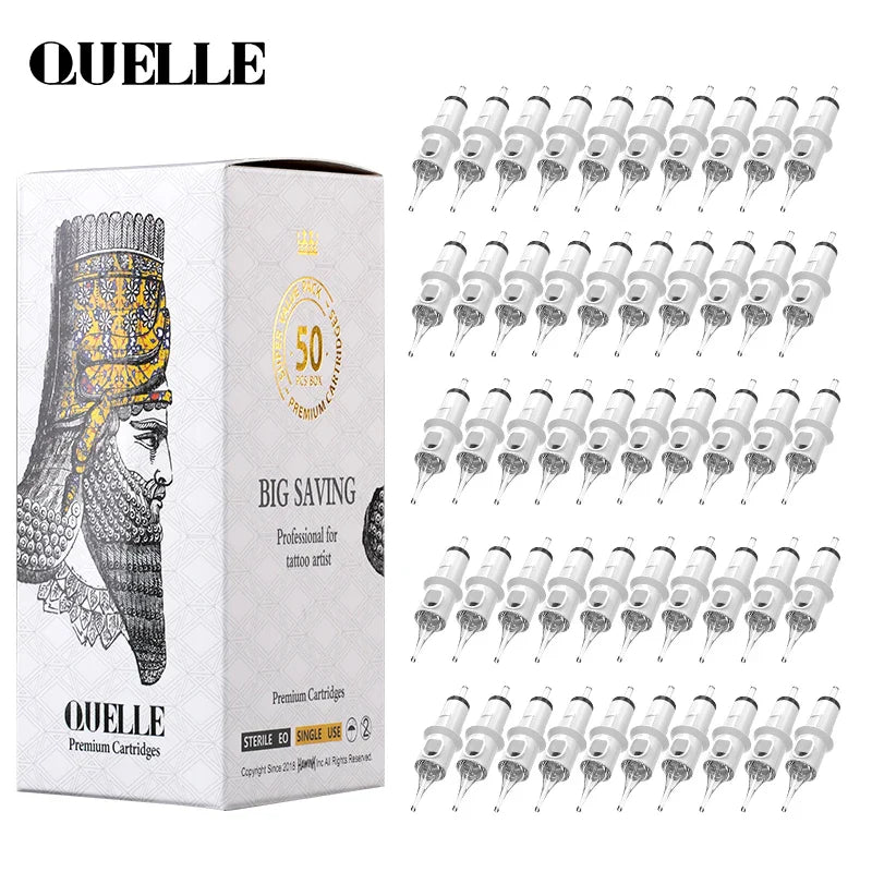QUELLE 20/50PCS Tattoo Cartridge Needles — Disposable Sterile 3RL, 5RL, 7RL Round Liner 0.3/0.35mm for Permanent Makeup & Tattooists