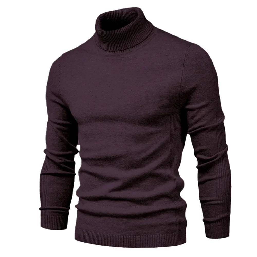 Men's Winter Turtleneck Sweater - Solid Color Warm Slim Fit High Neck Long Sleeve Casual Pullover Top
