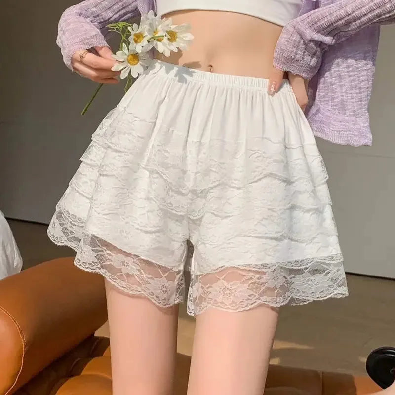 Black White Pleated Safety Shorts - Cute Lolita Vintage Ruffle Princess Underwear for Women & Girls