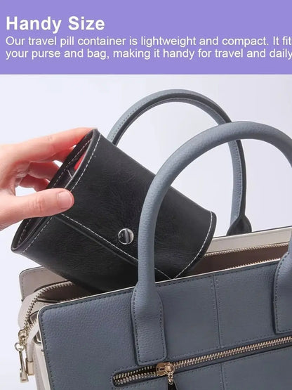 Weekly Pill Organizer Box – Travel Medication Reminder with AM/PM Compartments in Leather Carrying Case